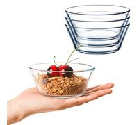 NUTRIUPS Flat Bottom 4.5in Small Clear Glass Bowls Set of 4, 12oz Glass Dessert Bowl Set, 0.4L Small Tempered Glass Sauce Bowls for Kitchen Microwave and Oven Safe