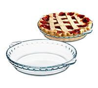 NUTRIUPS Pie Dish - Set of 2, 22cm Round Glass Baking Dish with Handle, High Heat Resistance, Also Ideal for Cake