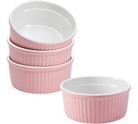 NUTRIUPS Pink Ramekins 14oz Oven Safe Set of 4, Porcelain Pudding Cups for Creme Brulee Souffle, Small Ceramic Ramekins Set for Baking