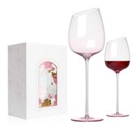 NUTRIUPS Pink Wine Glasses, Hand-Blown, Long Stem 50cl Crystal Glasses, Red Wine Glasses & Gift Box, Lead-Free, Unique Gift for Women/Her
