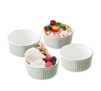 NUTRIUPS Ramekins 400ml Oven Safe Set of 4, Porcelain Pudding Dish for Creme Brulee Souffle, Small Ceramic Ramekins Set for Baking (Green, 400 ml)