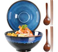 NUTRIUPS Ramen Bowl Set of 2-1200ml Ceramic Ramen Bowl, Japanese Style (Blue Ocean Wave)