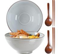 NUTRIUPS Ramen Bowl Set of 2-1200ml Ceramic Ramen Bowl, Japanese Style (Classic Stone Gray)