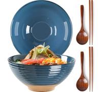 NUTRIUPS Ramen Bowl Set of 2-1200ml Ceramic Ramen Bowl, Japanese Style (Indigo Earth)