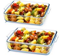 NUTRIUPS Set of 2 1.3L Square Borosilicate Glass Baking Dishes, 19x23.8x5cm Oven Freezer Safe and Dishwasher, Durable for Meal Prep