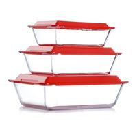 NUTRIUPS Set of 3 Deep Glass Baking Dish with Lids, Deep Lasagne Dish Set, Lasagna Dishes for Oven, Rectangular Glass Baking Dishes (1.4+2.3+3.5L)