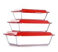NUTRIUPS Set of 3 Deep Glass Baking Dish with Lids, Deep Lasagne Dish Set, Lasagna Dishes for Oven, Rectangular Glass Baking Dishes (2.3+3.5+5.4L)