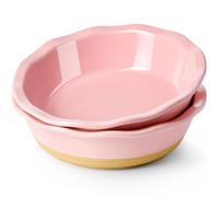 NUTRIUPS Small Pie Pans Set of 2, 6.5 Inch Ceramic Mini Pot Pie Baking Dishes, Oven Safe (6.5in, Pink, 2PCS)