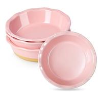 NUTRIUPS Small Pie Pans Set of 4, 6.5 Inch Ceramic Mini Pot Pie Baking Dishes, Oven Safe (6.5in, Pink, 4PCS)
