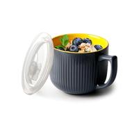 NUTRIUPS Soup Bowls with Handles, 900ml Microwave Soup Bowl with Lid, Soup Mug with Handles, Bowl for Ramen, Noodle, Porridge (Grey)