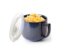 NUTRIUPS Soup Bowls with Handles, 900ml Microwave Soup Bowl with Lid, Soup Mug with Handles, Bowl for Ramen, Noodle, Porridge (Vintage Blue)