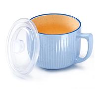 NUTRIUPS Soup Bowls with Handles, 900ml Microwave Soup Bowl with Lid, Soup Mug with Handles, Bowl for Ramen, Noodle, Porridge (Seasalt Blue)