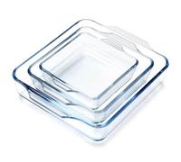NUTRIUPS Square Glass Baking Dish Set of 3 Small Oven Proof Dishes Borosilicate Glass Oven Dish Small Casserole Dish, 0.4L+0.8L+1.3L