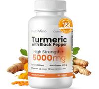 Nutrivino Turmeric Tablets 5000mg with Black Pepper for Men and Women | 95% Curcumin Extract, 180 Easy to Swallow Tiny Tablets, Vegan, Cruelty-Free