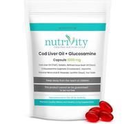 Nutrivity Cod Liver Oil 1000mg High Strength 60 Capsules for Joint Health, High Strength Omega-3 Fish Oil Rich in EPA & DHA Cod Liver Capsules with Glucosamine, UK Made