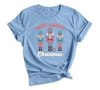 Nuts About Christmas Nutcracker Soldiers Womens Graphic T-Shirt Holiday Festive Tee 14 Sky Blue
