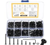 Nuts and Bolts Assortment - 820 Pcs M2 Button Head Hex Socket Cap Screws, Washers Set, Black Pan Head Internal Hex Machine Screws and Nuts