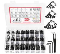 Nuts and Bolts Set M3 M4 M5, CYLBAQ Black Hex Socket Head Cap Screws Bolts and Nuts Kit, 600PCS Round Head Machine Screws Assortment Kit Set, Hex Bolt and Nut Assorted Set