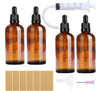Nuts OT nuts Brown Glass 100ml Dropper Bottles Dropper Pipettes 4pcs Eye Droppers Amber with 5 Auxiliary Accessories Suitable for Essential Oils Massage Perfumery Aromatherapy Laboratory