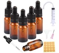 Nuts OT nuts Brown Glass 10ml Dropper Bottles Dropper Pipettes 6pcs Eye Droppers Amber with 5 Auxiliary Accessories Suitable for Essential Oils Massage Perfumery Aromatherapy Laboratory