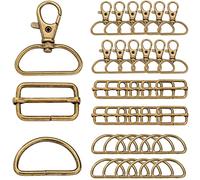 Nuts OT nuts Pack of 70 Metal Rotating Carabiner Hooks with D-Rings Triglide Sliding Buckles for Lanyard, Purse, Bag, Strap, Dog Collars, Backpack, DIY Sewing Accessories, Bronze 25 mm, 140 pieces,