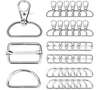 Nuts OT nuts Pack of 70 Metal Rotating Carabiner Hooks with D-Rings Triglide Sliding Buckles for Lanyard, Purse, Bag, Strap, Dog Collars, Backpack, DIY Sewing Accessories, Silver 25 mm, 140 pieces,