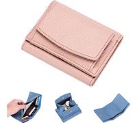 NUTSE 2023 New Genuine Leather RFID Blocking Card Holder Organizer Pocket Mini Wallet, Unisex Anti-Credit Card Fraud Foldable Slim Compact Wallet, Pink, Urban Simplicity