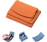 NUTSE 2023 New Genuine Leather RFID Blocking Card Holder Organizer Pocket Mini Wallet, Unisex Anti-Credit Card Fraud Foldable Slim Compact Wallet, Orange, Urban Simplicity
