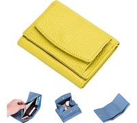 NUTSE 2023 New Genuine Leather RFID Blocking Card Holder Organizer Pocket Mini Wallet, Unisex Anti-Credit Card Fraud Foldable Slim Compact Wallet, Bright Yellow, Urban Simplicity