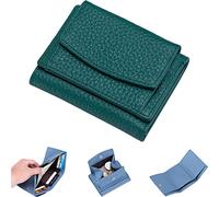 NUTSE 2023 New Genuine Leather RFID Blocking Card Holder Organizer Pocket Mini Wallet, Unisex Anti-Credit Card Fraud Foldable Slim Compact Wallet, Green, Urban Simplicity