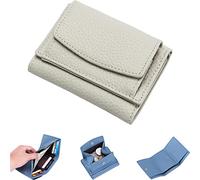 NUTSE 2023 New Genuine Leather RFID Blocking Card Holder Organizer Pocket Mini Wallet, Unisex Anti-Credit Card Fraud Foldable Slim Compact Wallet, White, Urban Simplicity