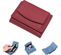 NUTSE 2023 New Genuine Leather RFID Blocking Card Holder Organizer Pocket Mini Wallet, Unisex Anti-Credit Card Fraud Foldable Slim Compact Wallet, Claret, Urban Simplicity