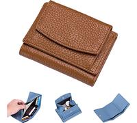 NUTSE 2023 New Genuine Leather RFID Blocking Card Holder Organizer Pocket Mini Wallet, Unisex Anti-Credit Card Fraud Foldable Slim Compact Wallet, Yellow, Urban Simplicity