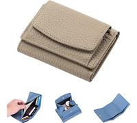 NUTSE 2023 New Genuine Leather RFID Blocking Card Holder Organizer Pocket Mini Wallet, Unisex Anti-Credit Card Fraud Foldable Slim Compact Wallet, Grey, Urban Simplicity