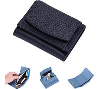 NUTSE 2023 New Genuine Leather RFID Blocking Card Holder Organizer Pocket Mini Wallet, Unisex Anti-Credit Card Fraud Foldable Slim Compact Wallet, Black, Urban Simplicity