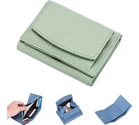 NUTSE 2023 New Genuine Leather RFID Blocking Card Holder Organizer Pocket Mini Wallet, Unisex Anti-Credit Card Fraud Foldable Slim Compact Wallet (Light Green)