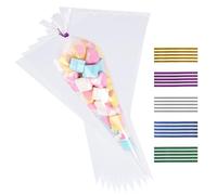 NUTTDOO Cone Cellophane Bags,100 PCS Plastic Sweet Popcorn Cone Bags for Candies Handmade Cookies Baking Displaying and Wrapping,16x30cm