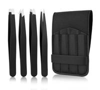 NUTTDOO Professional Tweezers for Eyebrows,4 Pcs Eyebrow Tweezers Set for Ingrown Hair Removal (Black)