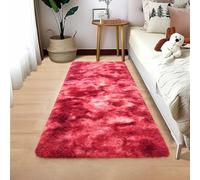 Nuttumico Plush Non-Slip Shag Runner Rug 2x4 Feet - Soft Fluffy Carpet for Bedroom, Living Room, Kids Nursery, Tie-Dye Red, Non-Shedding Area Rug for Home Decor