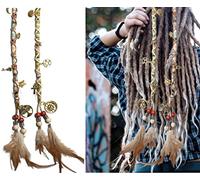Nutty Natte 2 PCS Hippie Hair Extension Dreadlocks Hairclip Feather Beads Pendant Dread Wrap Hair Fall Hair Wrap Colorful Accessories for Dreads Braids Curls