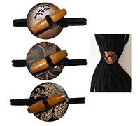 Nutty Natte 3 Pcs Knotted Elastic Hair Ties for Dreadlocks, Thick Hair - Extra Long Rubber Ponytail Holders, Wood Carved Toggle Bands