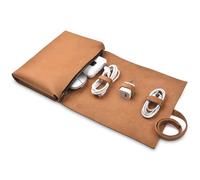NUTUCH Leather Tech Pouch for Cables Chargers Phone | Tech Bag | Zipper Travel Accessory Pouch | Electronic Organizer Case Travel Bag (Tan)