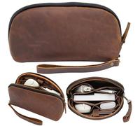 NUTUCH Leather Tech Pouch for Cables Chargers Phone | Tech Bag | Zipper Travel Accessory Pouch | Electronic Organizer Case Travel Bag (Large Vintage Dark Brown)