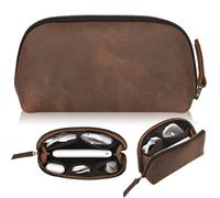 NUTUCH Leather Tech Pouch for Cables Chargers Phone | Tech Bag | Zipper Travel Accessory Pouch | Electronic Organizer Case Travel Bag (Vintage Dark Brown)