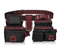 NUTUCH Nylon and Leather Tool Belt | Nylon Tool Pouch | Carpenter Tool Belt | Construction | Framers | Electrician Tool Belts | Drywall Tool Bags | Handyman | Electric, Red, One Size