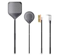 NUTUNI 4 Piece Pizza Oven Kit Pizza Turning Peel 9 Inch, Perforated Pizza Peel, Pizza Oven Brush, Ash Rake, Wood Burning Commercial Pizza Oven Accessoires for Home, Restaurant