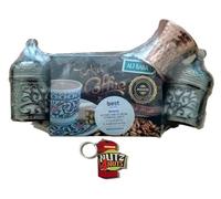 NUTZ4NUTS Keyring with ALI Baba Turkish Coffee Set (100g Turkish Coffee + 2 Coffee Cups + 2 Zamak Sleeves + 1 Copper Pot) (Brown Colour)