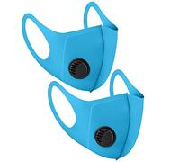 NUÜR 2pcs Fabric Reusable Face Mask, with Air Valve and Ear Loops, Breathable, Soft, Washable, Durable for Everyday Public Use, Blue