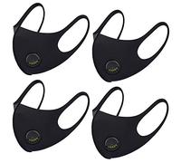 NUÜR 4pcs Fabric Reusable Face Mask with Air Valve and Ear Loops, Breathable, Soft, Washable, Durable for Everyday Public Use, Black