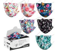 NUÜR 50pcs Floral 3 Ply Disposable Face Mask, Mask with Filter Layer and Elastic Earloop, Retail 50pcs/box